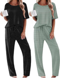 Ekouaer 2 Pack Womens Pajama Sets Short Sleeve Tops and Long Pants Casual Comfy Pjs Lounge Set with Pockets,S-XXL