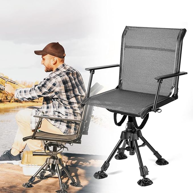 KEMIMOTO Hunting Blind Chair 360 Degree Silent Swivel, 300 Lbs Height Adjustable Quick Folding Portable Comfortable Hunting Deer Fishing Ground Chair