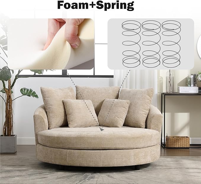 Chifee & Vingol 59.8" W Oversized Accent Barrel Chair Large Round Chair with Wheels,Wheat