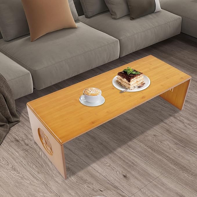 CAIHAOA Japanese Folding Coffee Table, Height Adjustable, Bamboo Floor Table No Assembly, Low Tea Table for Sitting on The Floor, Tatami Tables for Bedroom Living Room Dining Room Home