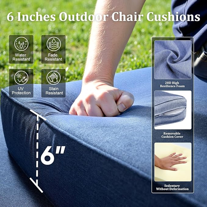 Pugire Luxury High Back Patio Furniture Set with 6-Inch Thick Cushions, 5-Pieces Outdoor Furniture with Swivel Chairs, Wicker Conversation Set for Porch, Balcony, Deck and Yard, Grey/Blue