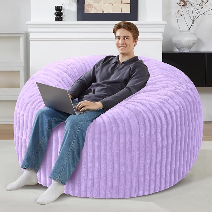 Homguava 4 FT Bean Bag Chair,4' Big Bean Bag,Large Bean Bag Chairs for Adults with Memory Foam Filled,Comfy Beanbag Chairs Soft Bean Bag Sofa with Dutch Corded Plush Cover-Purple