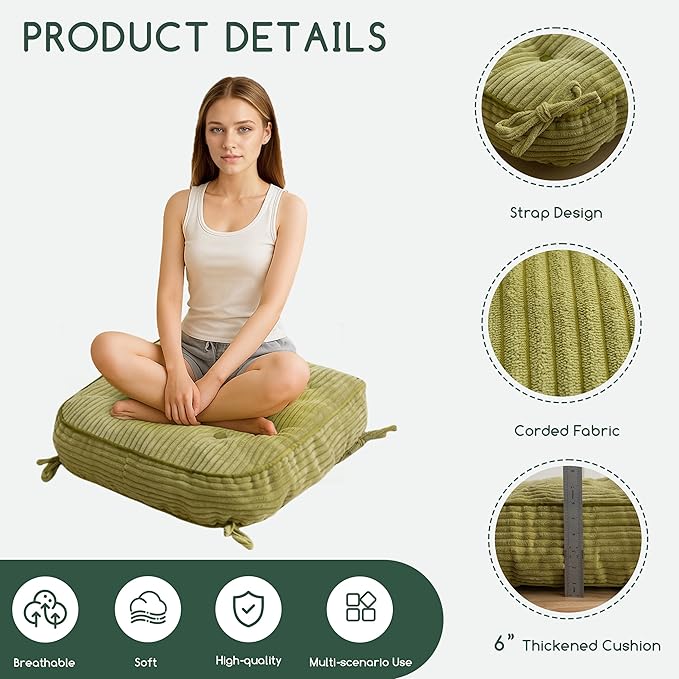 HIGOGOGO Rocking Chair Cushion with Corduroy Cover (Without Chair), 46 x 18 Inch Supportive Cushion, Overstuffed Chair Cushion,Green