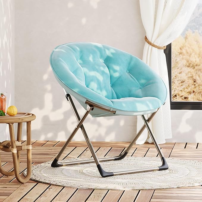 Oversized Soft Saucer Chair for Bedroom, Living Room, Dorm – Collapsible Accent Lounge Chair with Sturdy Metal Frame, Ultra Comfy for Adults, Teens & Kids – Blue
