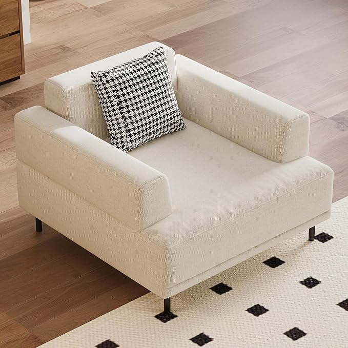 Mid-Century Modern 40.55" Wide Fabric Loveseat Sofa, Small Comfy Reading Chair for Living Room Bedroom, Ideal for Small Spaces, Beige Couch