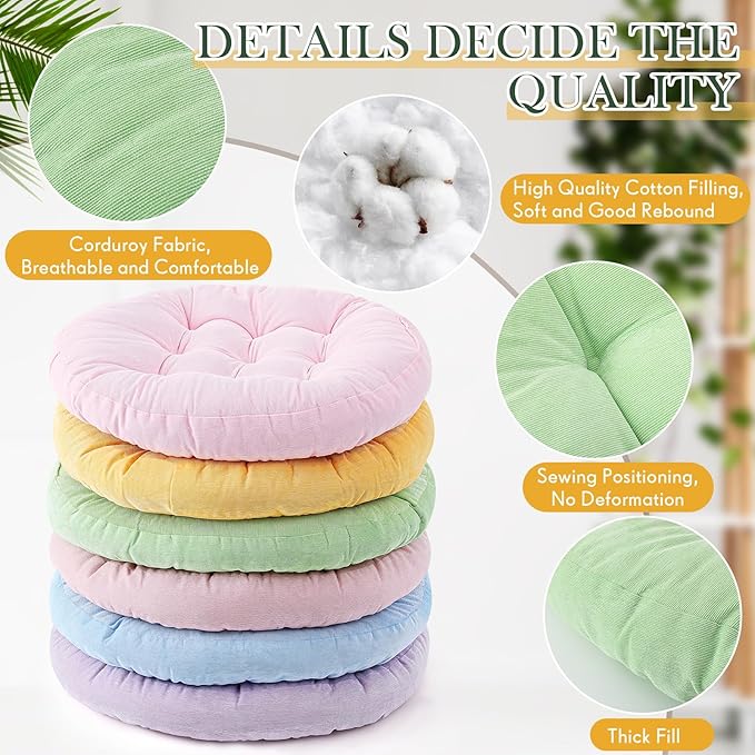 Jerify Floor Pillow Cushions 22 x 22 Inch Round Square Large Meditation Floor Pillow for Classroom Adult Meditation Picnic Party Cushion for Seating Gift Christmas(Round, 6 Pcs)