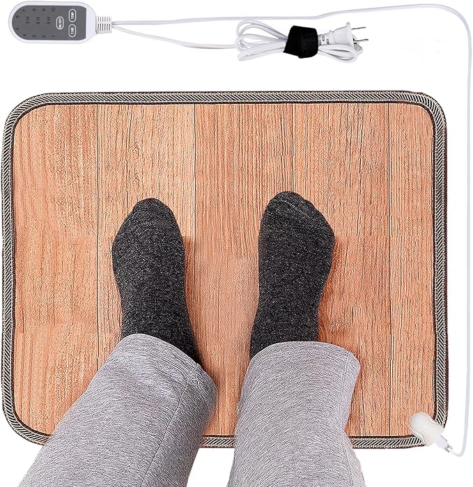 Heated Floor Mat - Foot Warmer Under Desk, 15.7x19.7in Heated Feet Rest for Home Office Desk, Winter 110V Electric Heating Pad with 3 Timers & 10 Adjustable Temperature