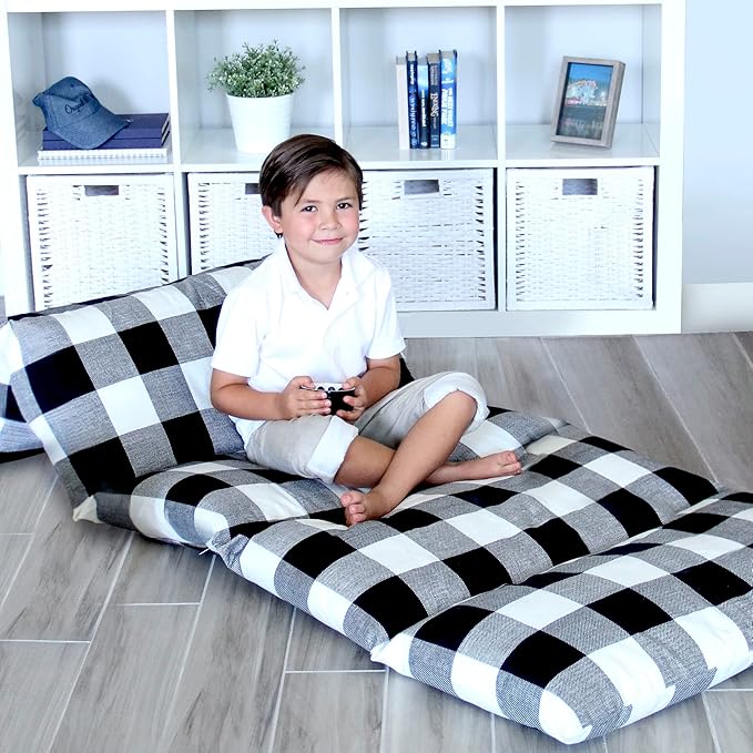 Butterfly Craze Floor Pillow Case, Mattress Bed Lounger Cover, Black/White, Queen Size - Cozy Seating Solution for Kids & Adults, Recliner Cushion, for Reading, TV Time (Pillow Not Included)