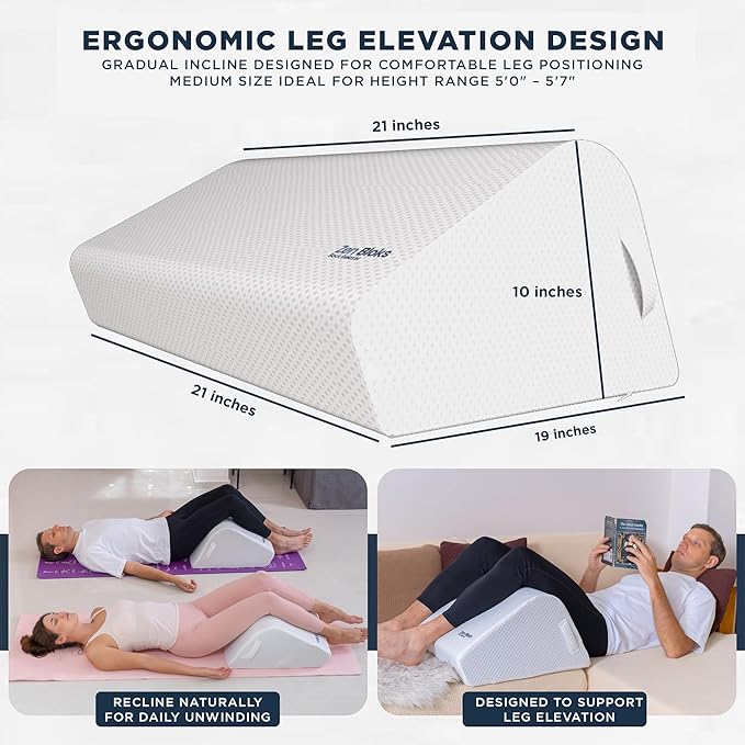 Leg Pillow 10" for Back Tension & Daily Support – Firm High-Density Foam Leg Wedge Pillow for Posture Pressure Balance | Medium Ivory White Height Range 5'2"-5'11" (26″–29″ Inseam)