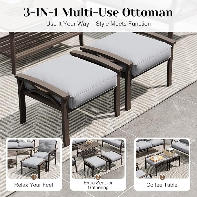 FansaFurn 7-Pieces Outdoor Patio Furniture Set, Outdoor Metal Sectional Furniture with Cushions, Outdoor Conversation Seating Set with Coffee Table for Backyard,Garden, Balcony, Deck, Backyard, Grey