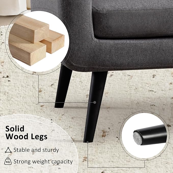 LSSPAID Accent Chairs Set of 2, Modern Gray Linen Fabric Living Room Chairs, Comfy Upholstered Armchairs Single Sofa Chair with Solid Wood Legs for Apartment, Reading, Office