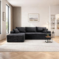 105" Cloud Sectional Couch with L-Shape Chaise, Modular Sectional Sofa with Deep Seat & 2 Cup Holders, Modern Corduroy Boneless Couches for Living Room, No Assembly Required, Left Facing Chaise, Black | Pet Friendly, Flexible Layout