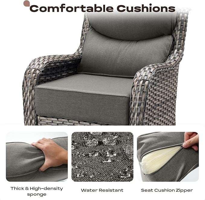 Rilyson Outdoor Swivel Rocker Chairs - All Weather Resistant Wicker Patio Furniture Set of 2 with High Back and 6 inch Thick Cushions for Deck Porch Yard and Poolside, Mixed Grey/Grey