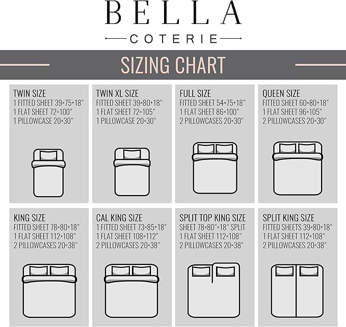 Bella Coterie Luxury Bamboo Viscose Full Size Sheet Set | 100% Organically Grown | Ultra Soft | Cooling for Hot Sleepers | 18" Deep Pocket [Dune]