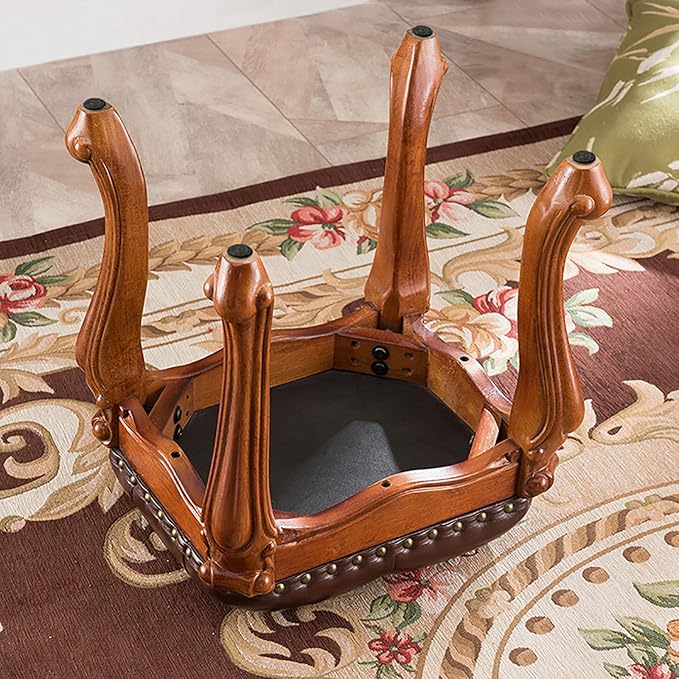 Foot Stools,Vintage Ottoman Cherry Leather Foot Rest,Wooden Footrest,Upholstered Footstool for Couch/Living Room/Sofa (18.5)