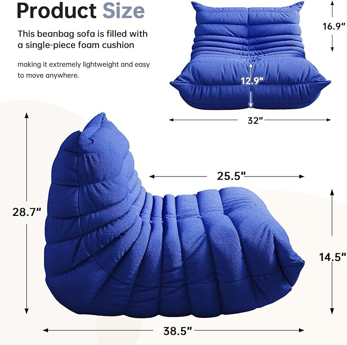 Selyteramy Oversized Bean Bag Chairs for Adults, Giant Beanbag Chair with Memory Foam, Comfy Lounge Chair Lazy Sofa for Apartment, Living Room, Bedroom, Office(Teddy Fabric)