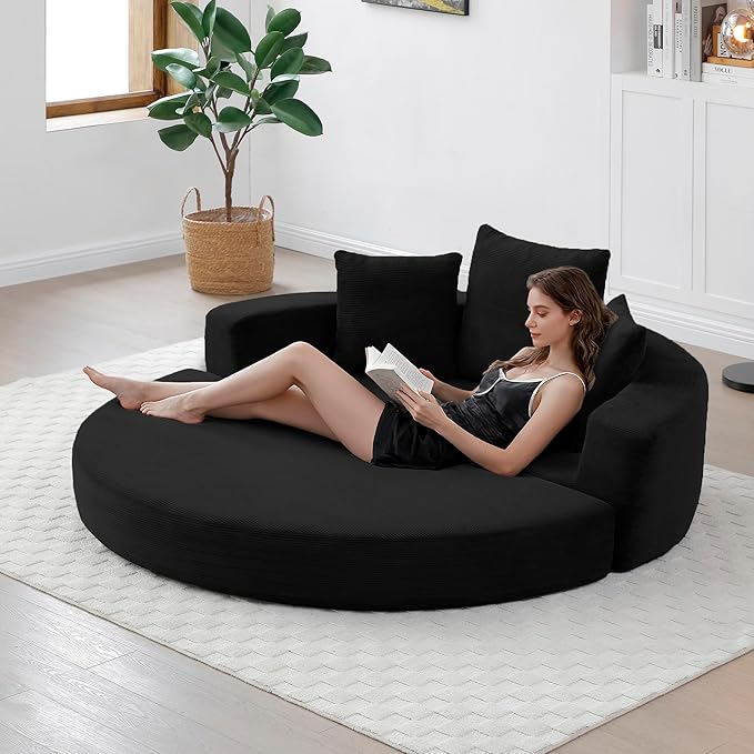 67" Round Convertible Folding Sofa Bed, Boneless Couch Loveseat, Floor Sleeper Chaise Lounge for Living Room, Apartment, Dorm, Small Spaces, Black