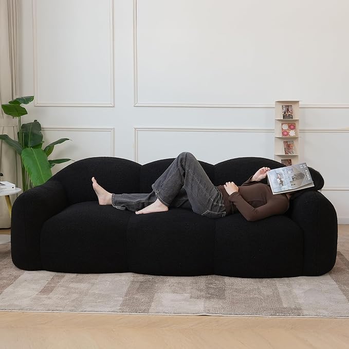 JACH Small Minimalist Sofa for Apartment, Modern Comfy Upholstered Sofas, Boneless Leisure Couches, 3-Seater Cloud Couch for Living Room Bedroom, Small Space (Black, No Assembly Required)
