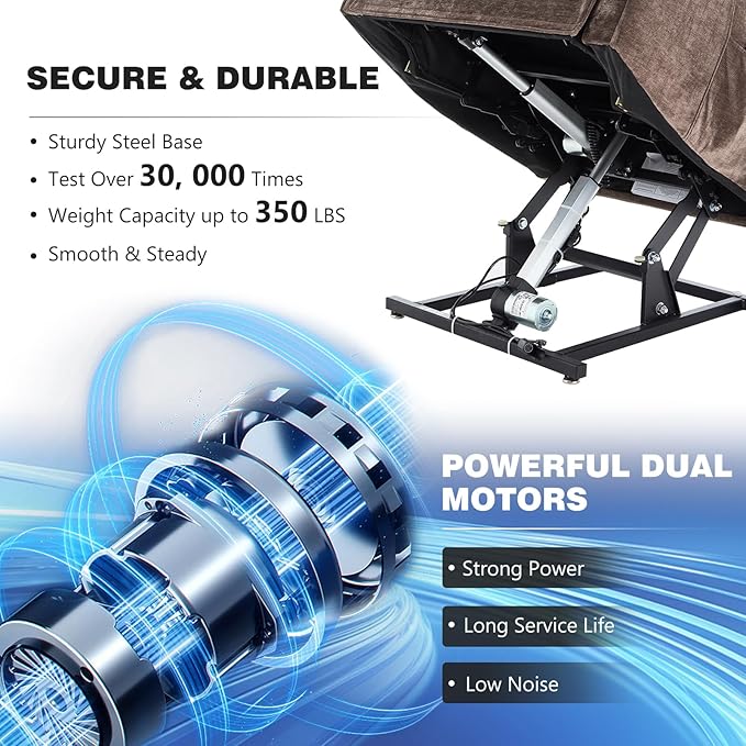 Dual Motor Power Lift Recliner Chair, Lift Chair with Massage and Heat for Elderly, Lay Flat Recliner, Standing Assistance, Infinite Position Reclining, Living Room Chair, Chenille, Brown