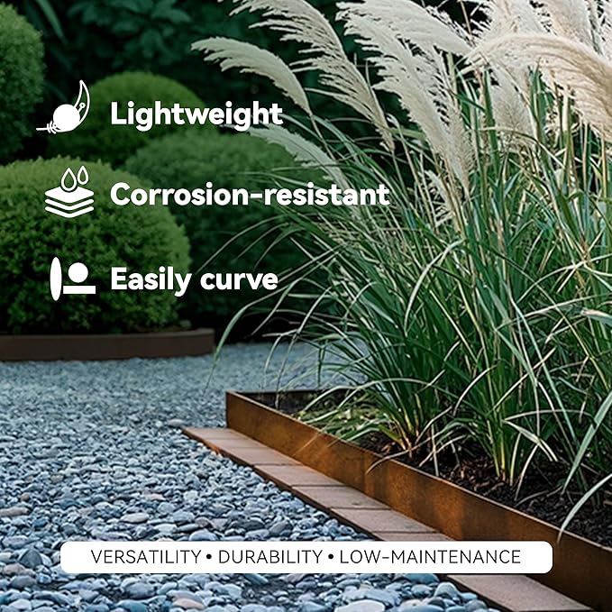 Worth Galvanized Steel Landscape Edging 10" x50' Metal Garden Edging Roll Flexible Bender Border with 16Pcs Stakes for Lawn, Flower Bed Edges, Rust-Colored Painted