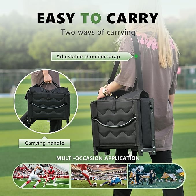 Stadium Seats for Bleachers with Back Support, Bleacher Chairs with Back and Cushion Bleacher Seats Portable Stadium Seats Thick Padded Folding Chair Comfort for Sports Events Black