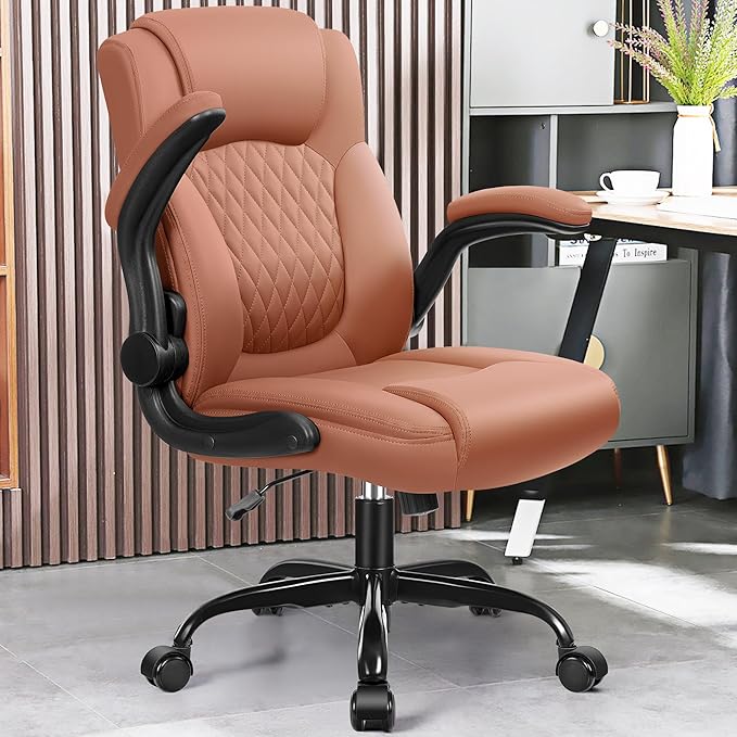Leather Office Chair, PU Home Computer Desk Chairs with Ergonomic Back Support, 360°Swivel Free, Small Gaming Chair with Wheels and Adjustable Armrests, for Short People Use