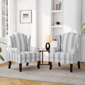 DREAMSIDEA Accent Chair Set of 2, High Back Upholstered Armchair with High Resilience Sponge & Wood Legs, Mid-Century Modern Comfy Single Sofa Reading Chairs for Living Room, Bedroom-Stripe Navy