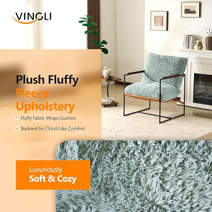 VINGLI 28" Wide Plush Upholstery Sling Modern Accent Chair Set of 2,Reading Armchair with Removable Seat Cushion & Tan Microfiber Seat Base, Lazy Chair for Bedroom & Lounge,Pale Turquoise