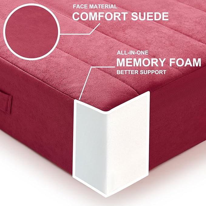 JKMAX 22 inches Floor Pillow for Adults - Large Meditation Cushion with Thick Foam & Soft Tufted Cover - Premium Outdoor Square Floor Cushion Seat - Yoga Pillows for Sitting On Floor - Burgundy