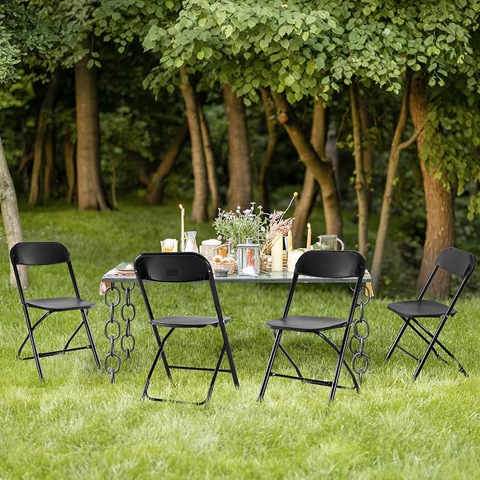 Sweetcrispy Folding Chair 6 Pack, Plastic Foldable Chairs with 330-Pound Capacity, Sturdy Metal Portable Chair, Easy to Use and Store, Outdoor and Indoor, for Home, Office, Party, Comfy, Black