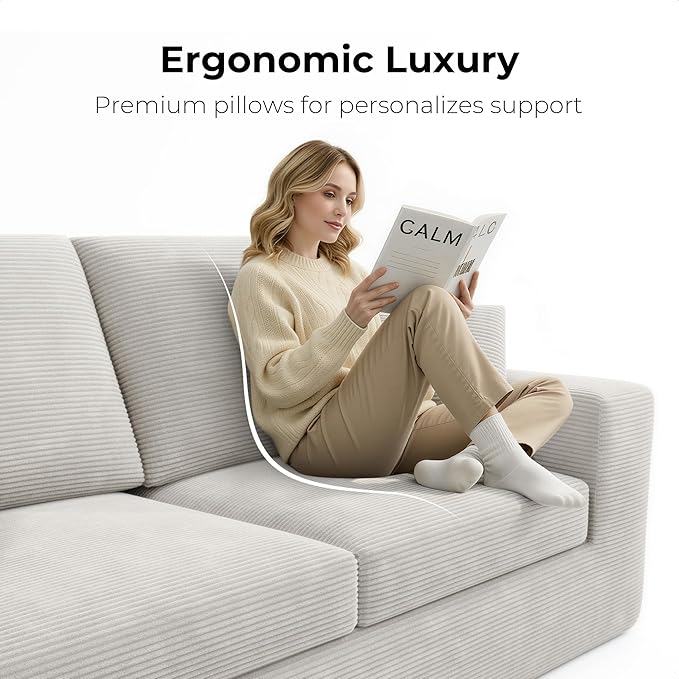 LIKIMIO 78" Loveseat Sofa in a Box, Cloud Boneless Couch for Living Room with Comfy Deep Seat, No Assembly Required, Modern Upholstered Corduroy Sofa, Apartment, Home Office, Greige