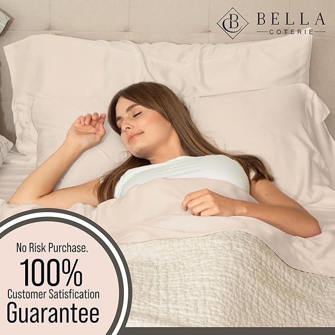 Bella Coterie Luxury Bamboo Viscose Cal King Size Sheet Set | 100% Organically Grown | Ultra Soft | Cooling for Hot Sleepers | 18" Deep Pocket [Champagne]