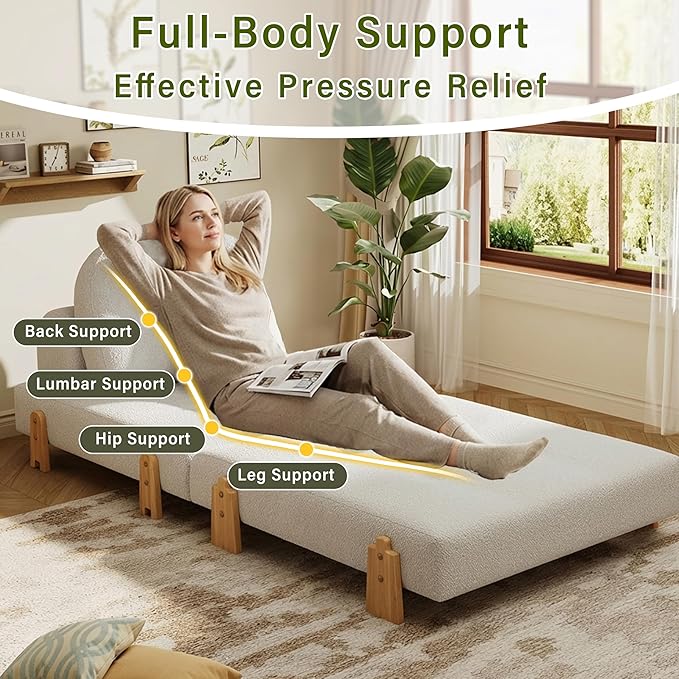 Christopher Knight Home Zila Folding Sofa Bed, 2-in-1 Convertible Sleeper Chair with Wooden Frame, Headrest & Lumbar Pillow, Portable Fold Out Floor Chair, Comfy Floor Sofa Lounge, Beige