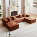 130'' U Shaped Couched for Living Room, Cloud Modular Sectional Couch with 2 Chaise Lounge, Modern Minimalist Upholstered Sofa Sleeper Deep Seat Corner Couch, No Assembly Required Orange Brown