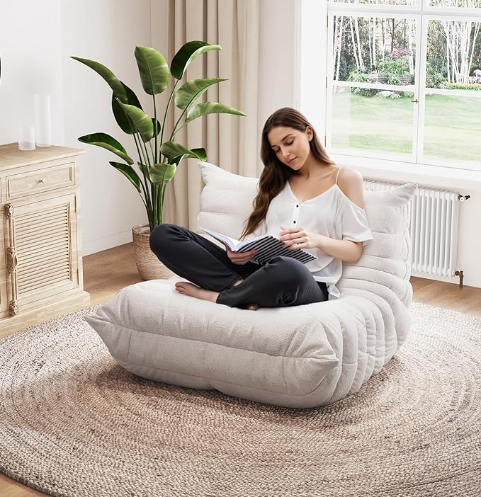 Selyteramy Oversized Bean Bag Chairs for Adults, Giant Beanbag Chair with Memory Foam, Comfy Lounge Chair Lazy Sofa for Apartment, Living Room, Bedroom, Office(Teddy Fabric)