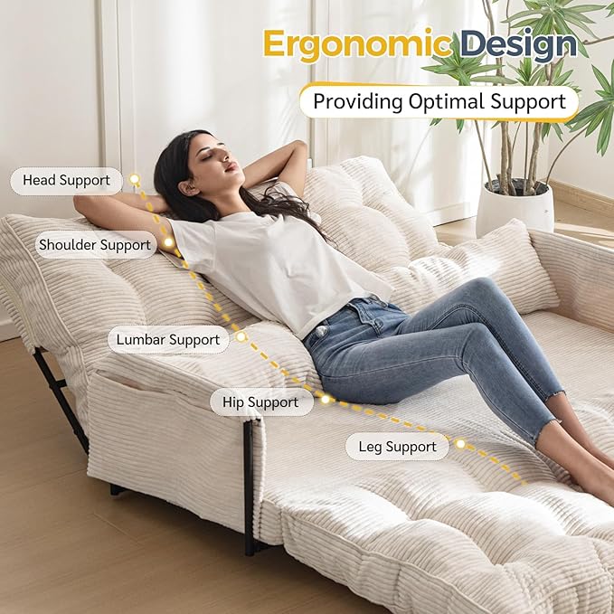 MAXYOYO Adjustable Floor Sofa Couch, Multi-Functional Bean Bag Bed, Foldable Lazy Sofa Sleeper Bed, Versatile Floor Seating for Living Room, Beige, Double