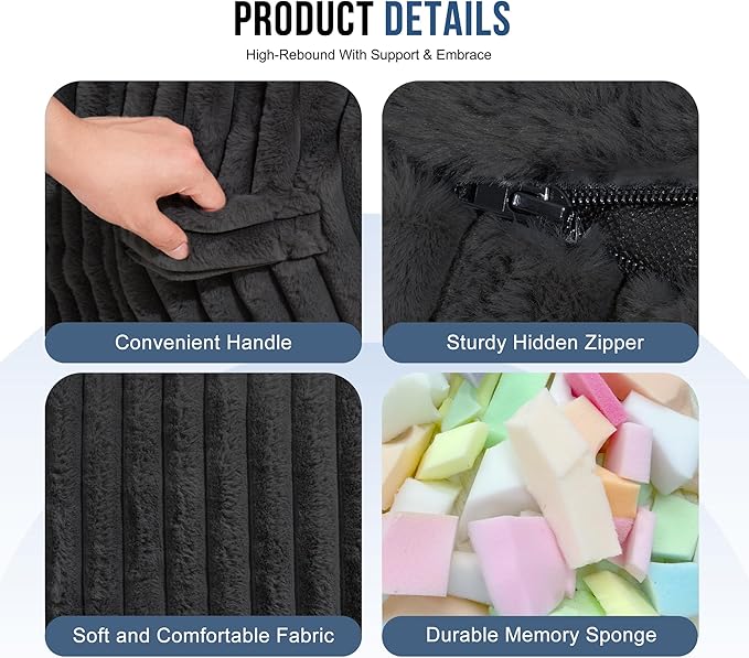 Homguava 4 FT Bean Bag Chair,4' Big Bean Bag,Large Bean Bag Chairs for Adults with Memory Foam Filled,Comfy Beanbag Chairs Soft Bean Bag Sofa with Dutch Corded Plush Cover-Black