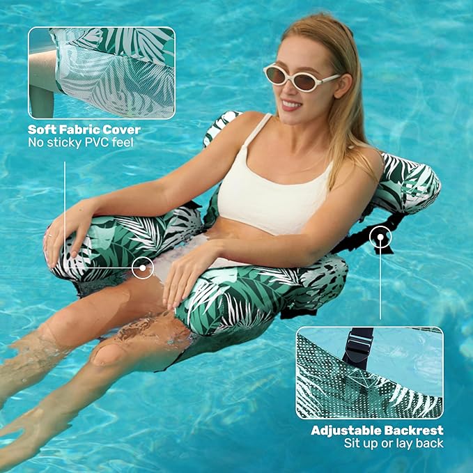 SLOOSH Pool Floats Chairs Adult,Inflatable Pool Lounge,Plant Pattern Floating Mat Hammock,Blow up Water Chairs Noodles rafts for Party Summer Water Beach Fun