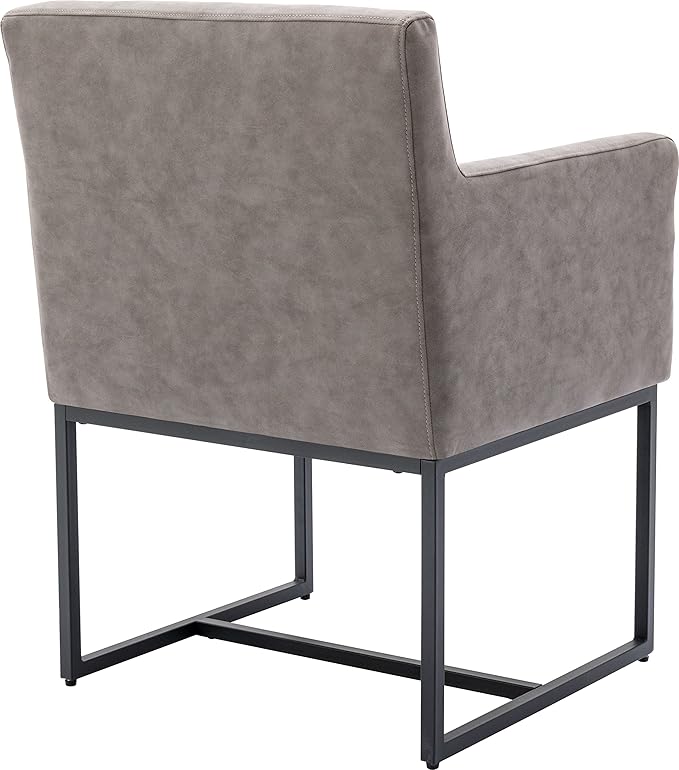 BESTANO Set of 2 Upholstered Dining Chairs with Armrest, PU Leather Modern Accent Armchairs, Kitchen & Dining Room Chairs Side Chairs, Grey