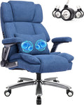 750lbs Heavy Duty Desk Chair with 3D Kneading Massage, Big and Tall Office Chairs with Ergonomic Support, 4D Armrests, 5 Quiet Dual Rubber Wheel, Thick Pocket Spring Cushion(Blue, Fabric)