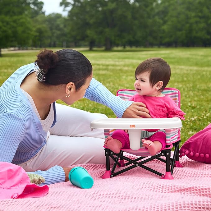 Bright Starts Disney Minnie Mouse Pop 'N Sit Portable Booster, Indoor/Outdoor Use, Floor Seat with Feeding Tray, 6 Mos - 3 Yrs
