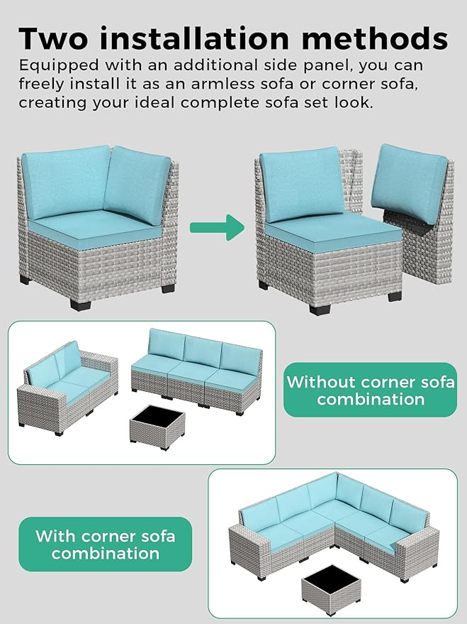 15 Piece Outdoor Wicker Rattan Sectional Sofa Set with Swivel Chairs, 12-Seats Conversation Set with 4" Thickened Cushions & Coffee Table, All-Weather PE Rattan for Garden, Backyard, Porch, Navy