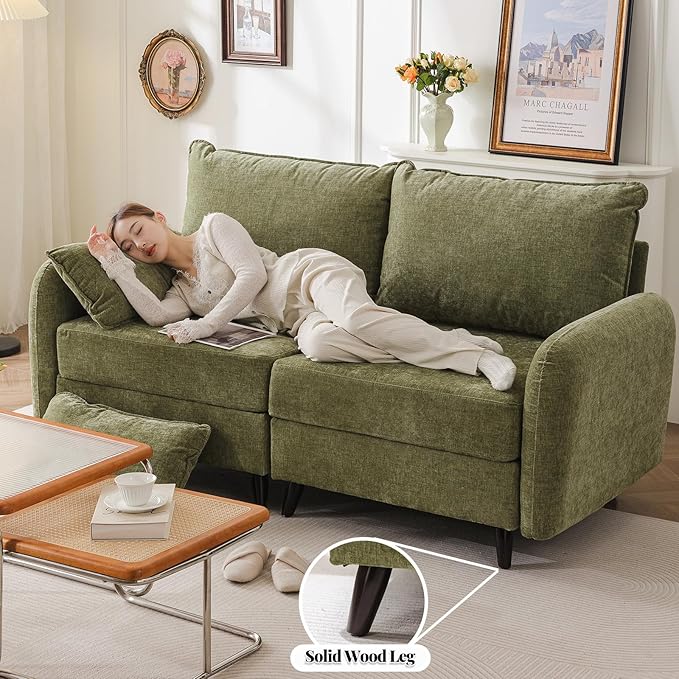 Rexulqo 73'' Loveseat Sofa with All Seats Storage, Modular Sectional Couch with Deep Seat,Oversized Comfy Couch with 7.8'' Cushion for Living Room,Bedroom,Velet,Green