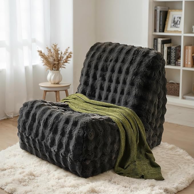 HOOOWOOO Giant Bean Bag Chair,Fireside Floor Beanbag Chair for Adult Kids,Comfy Single Sofa Couch for Bedroom,Living Room,Office (Dark Gray, Standard)