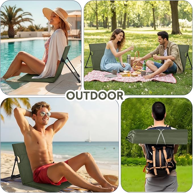 Jetec Foldable Floor Backrest Chair Portable Camping Chair with Storage Bag Light Weight Lazy Seat for Indoor Outdoor Bed Ground Park Lawn Concerts Beach Hiking