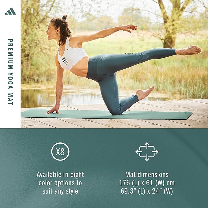 adidas Premium Yoga Mat, Firm-Density Workout Mat, 5 mm