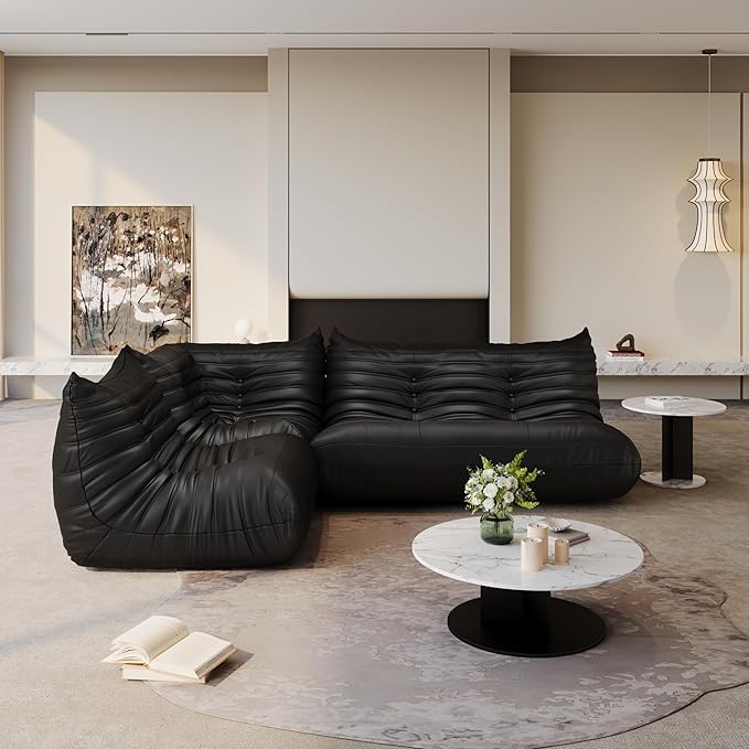 Bean Bag Chair Fireside Chair Lazy Floor Sofa, Faux Leather Giant Corner Bean Bag Sofa, High-Resilience Memory Foam Armless Foam Lounger Tatami Recliner Couch for Living Room Bedroom Dorm Office