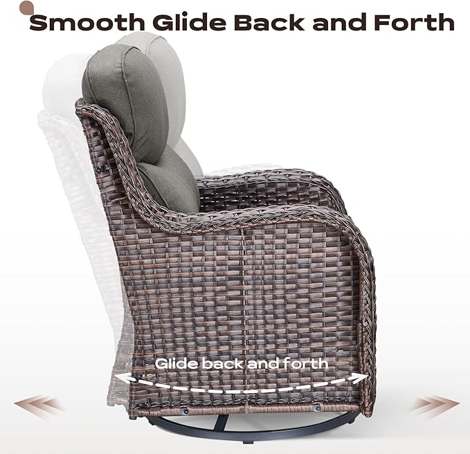 Rilyson Outdoor Patio Furniture Set - Weather Resistant Wicker,High Back,6 inch Cushions,6 Piece Patio Furniture Set with Swivel Rocker Chairs and Side Table for Deck Porch Yard,Brown/Grey