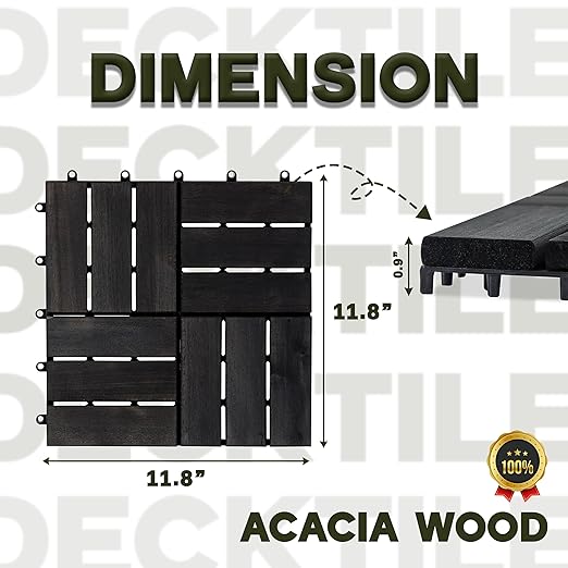 VICTORY RELAX Acacia Wood Decking Tiles 27PCS - Easy Snap Interlocking Deck Tiles for Patio Poolside Balcony Decor - All Weather Waterproof Flooring for Indoor & Outdoor (Round Joints)