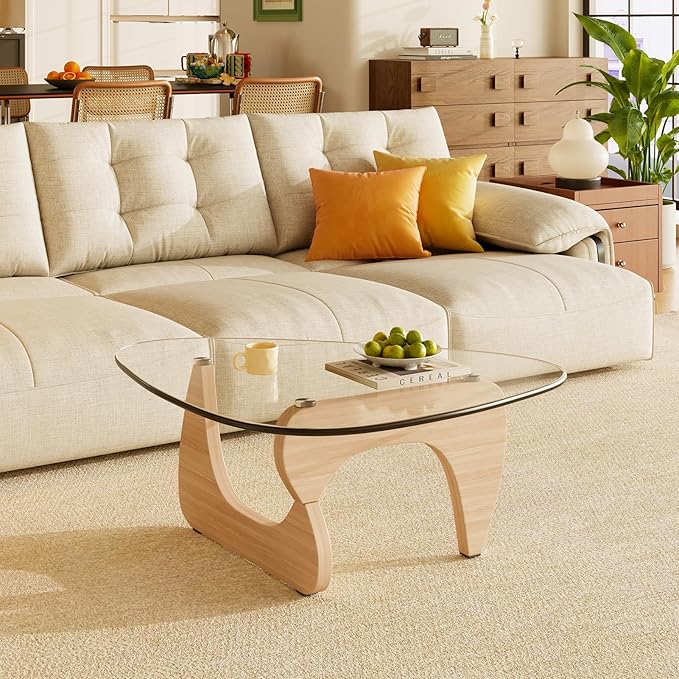 LUCKIIA Coffee Tables Glass Small Farmhouse Coffee Table Mid-Century Modern Wood Center Table for Living Room, Original Transparent, 36 Inch